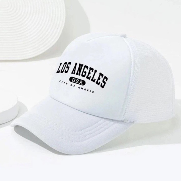 MEN’S WHITE BASEBALL CAP, ADJUSTABLE HAT WITH LOS ANGELES LOGO - Picture 3 of 4